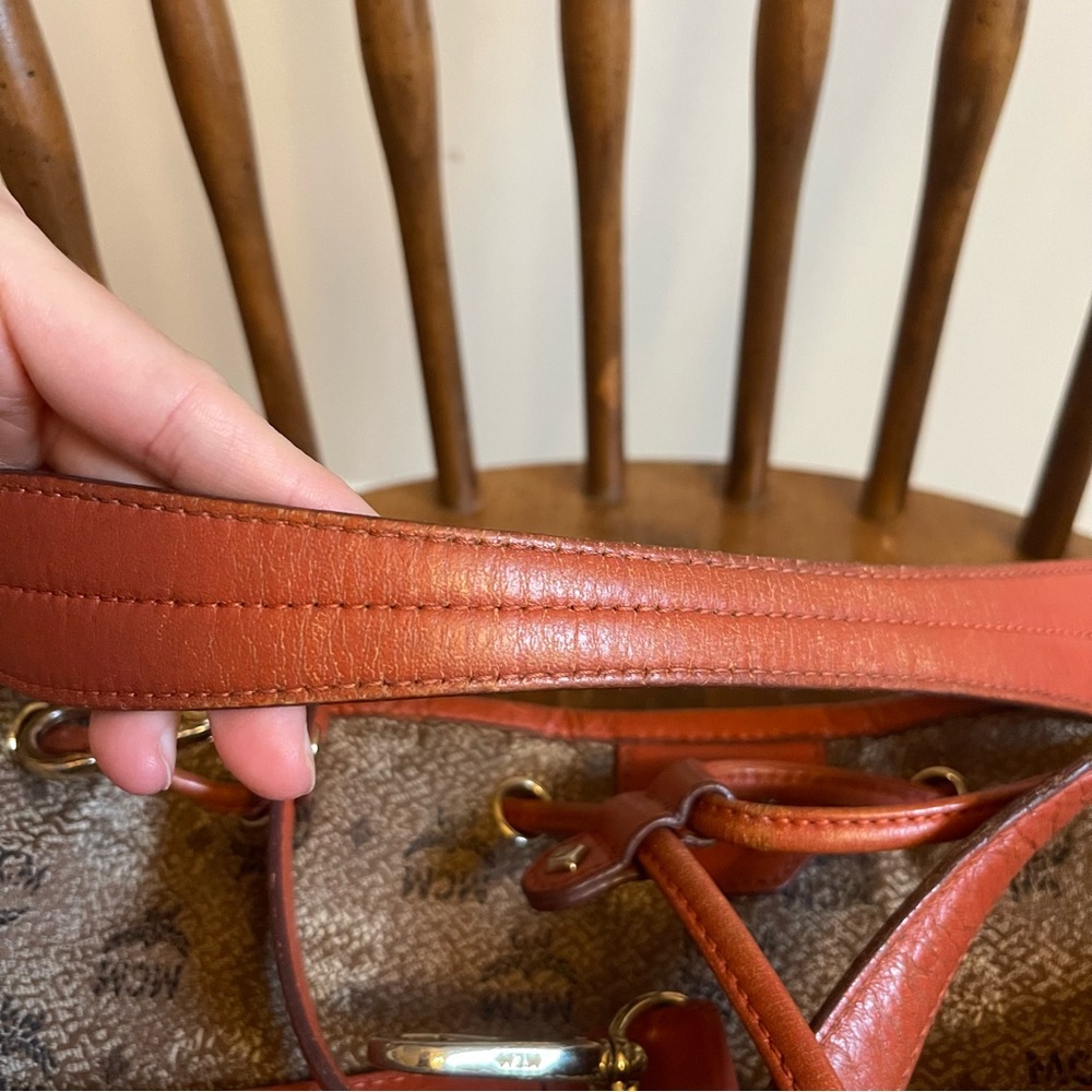 MCM Visetos Jacquard Bucket Bag Drawstring Crossbody Shoulder Brown Orange - Picture 16 of 16